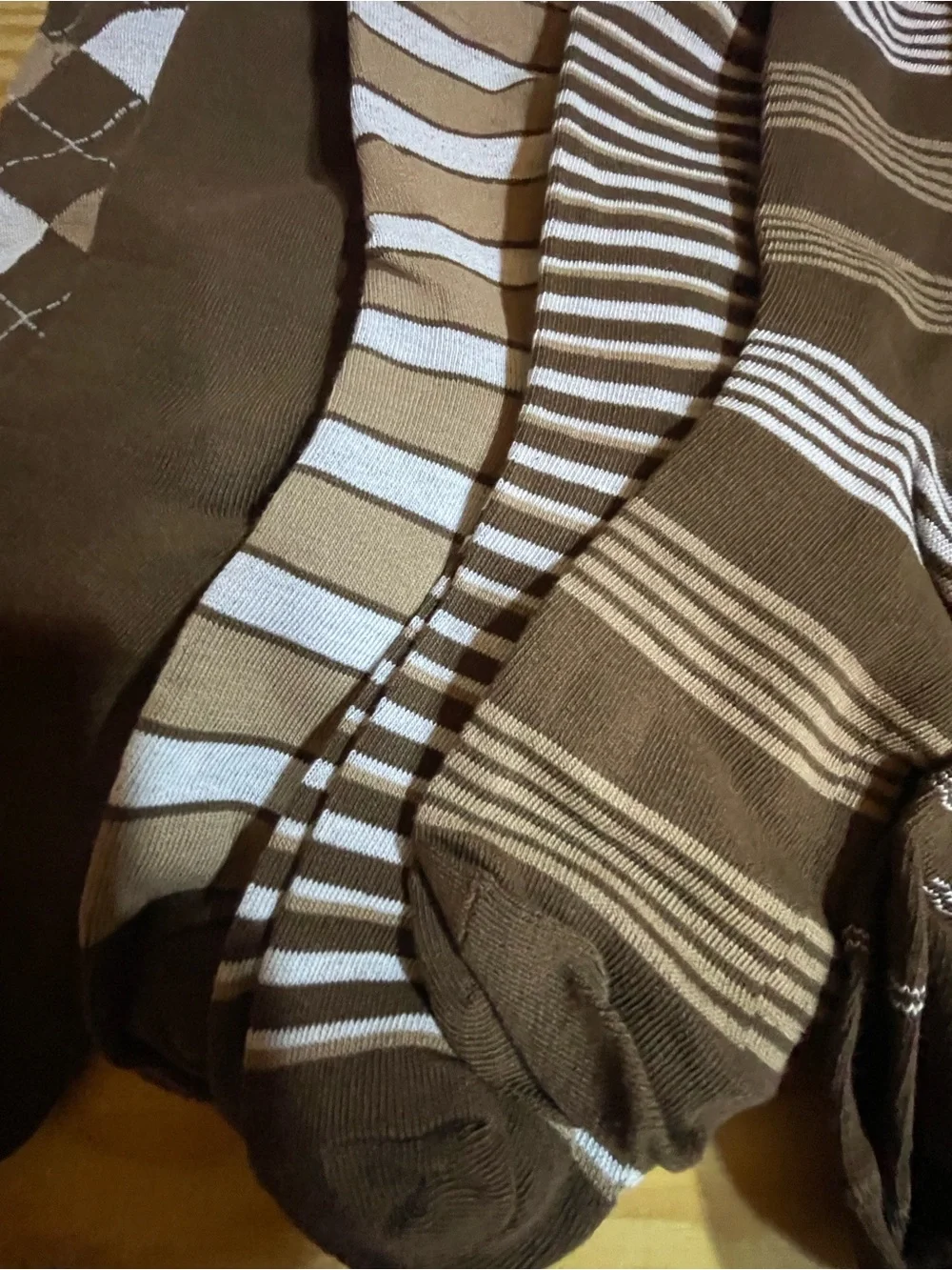 Mew lot of Mens Large Men's Brown Striped & Patterned Crew Socks - Pack